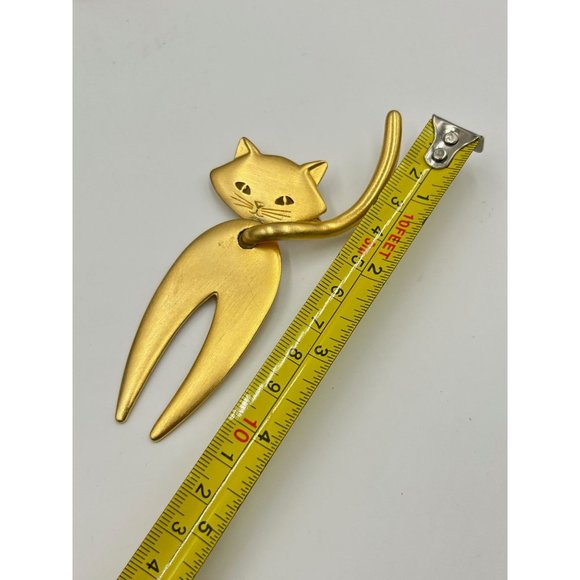 Vintage JJ Cat Brooch Matte Gold Tone Oversized Cat Articulated Tail Large Pin - Picture 6 of 6
